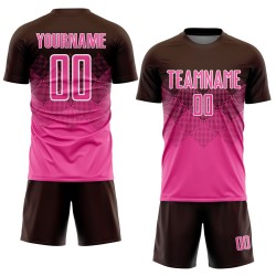 Maglia da calcio personalizzata con stampa a sublimazione marrone rosa-bianca Maglia da calcio personalizzata con stampa a sublimazione marrone rosa-bianca