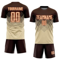 Maglia da calcio personalizzata con stampa a sublimazione marrone crema-arancione Maglia da calcio personalizzata con stampa a sublimazione marrone crema-arancione