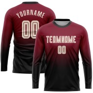 Maglia da calcio personalizzata Crimson Cream-Black con stampa sublimatica a maniche lunghe e sfumata