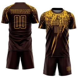 Maglia da calcio personalizzata con stampa a sublimazione marrone-oro Maglia da calcio personalizzata con stampa a sublimazione marrone-oro