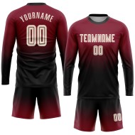 Maglia da calcio personalizzata Crimson Cream-Black con stampa sublimatica a maniche lunghe e sfumata