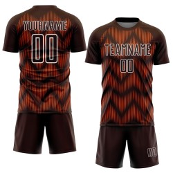 Maglia da calcio personalizzata con stampa a sublimazione marrone arancione-bianca Maglia da calcio personalizzata con stampa a sublimazione marrone arancione-bianca