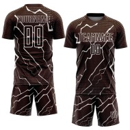 Maglia da calcio personalizzata con sublimazione Brown White Lightning Maglia da calcio personalizzata con sublimazione Brown White Lightning