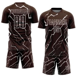 Maglia da calcio personalizzata con sublimazione Brown White Lightning Maglia da calcio personalizzata con sublimazione Brown White Lightning